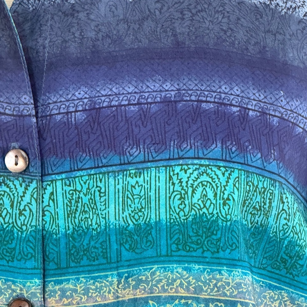 Chico's Teal and Navy Button Down Shirt size 16 (Chicos size 3) - Picture 3 of 9